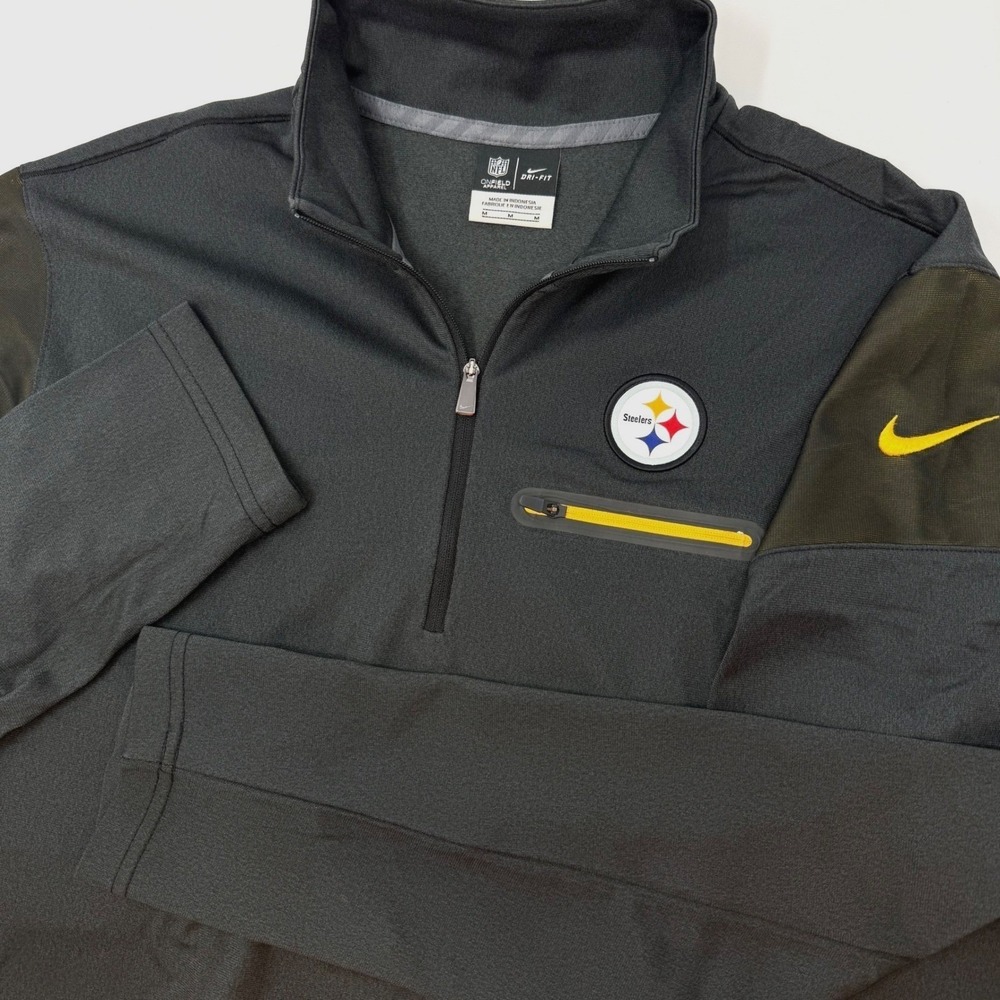 Nike NFL Pittsburgh Steelers Dri-FIT 1/4 Zip Pullover Mens Medium‎ Gray Black